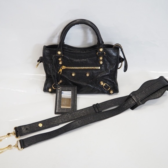 Balenciaga Giant Mini City Shoulder Bag Leather Black - Picture 2 of 16